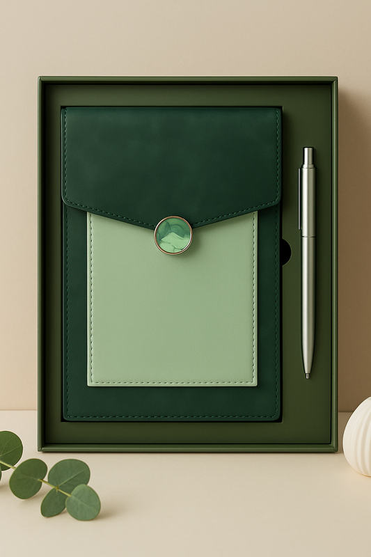Green Leather Diary Pouch - 2 in 1 Divine Set