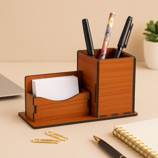 Wooden Metallic Signature Pen Stand